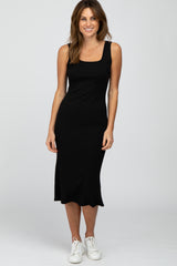 Black Ribbed Maternity Midi Dress