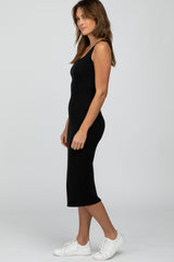 Black Ribbed Midi Dress