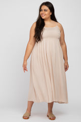 Beige Crochet Top Maternity Plus Midi Dress