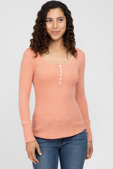 Peach Waffle Knit Maternity Long Sleeve Top