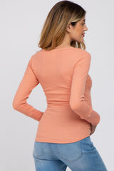 Peach Waffle Knit Maternity Long Sleeve Top