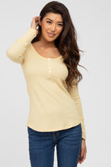 Yellow Waffle Knit Maternity Long Sleeve Top