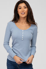 Light Blue Waffle Knit Maternity Long Sleeve Top