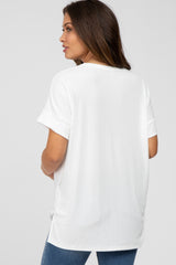 White Ribbed Hi-Low Hem Pocketed Maternity Top