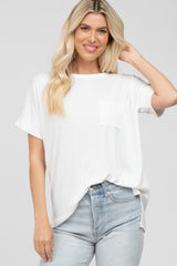 White Ribbed Hi-Low Hem Pocketed Maternity Top