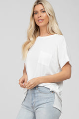 White Ribbed Hi-Low Hem Pocketed Top