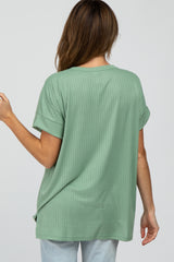 Light Olive Ribbed Hi-Low Hem Pocketed Top