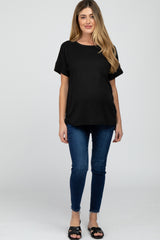 Black Ribbed Hi-Low Hem Pocketed Maternity Top