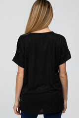 Black Ribbed Hi-Low Hem Pocketed Maternity Top