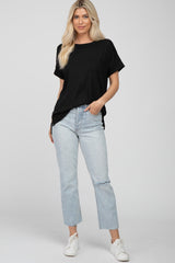 Black Ribbed Hi-Low Hem Pocketed Top