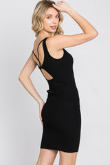 Black Ribbed Back Cutout Dress