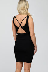 Black Ribbed Back Cutout Maternity Dress