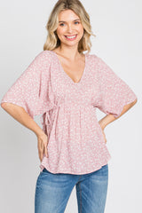 Pink Floral Print Side Tie Blouse