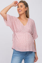 Pink Floral Print Side Tie Maternity Blouse