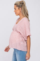 Pink Floral Print Side Tie Maternity Blouse