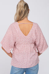 Pink Floral Print Side Tie Maternity Blouse