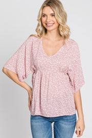 Pink Floral Print Side Tie Blouse