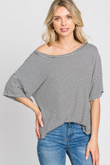 Black White Striped Short Sleeve Top