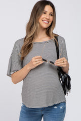 Black White Striped Short Sleeve Maternity Top