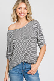 Black White Striped Short Sleeve Top