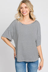 Black White Striped Short Sleeve Top