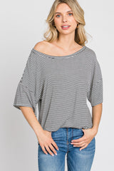 Black White Striped Short Sleeve Top