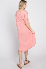 Coral Pink Raw Hem Basic Dress