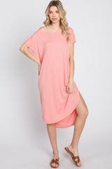 Coral Pink Raw Hem Basic Dress