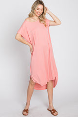 Coral Pink Raw Hem Basic Dress