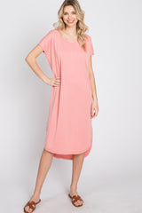 Coral Pink Raw Hem Basic Dress