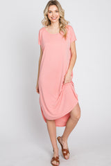 Coral Pink Raw Hem Basic Dress