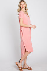 Coral Pink Raw Hem Basic Dress