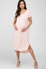 Light Pink Raw Hem Basic Maternity Dress