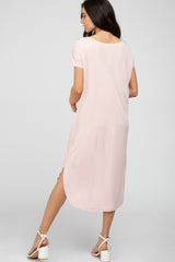 Light Pink Raw Hem Basic Maternity Dress