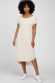 Beige Raw Hem Basic Dress