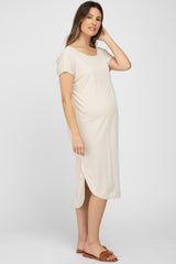 Beige Raw Hem Basic Maternity Dress