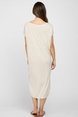 Beige Raw Hem Basic Maternity Dress