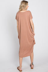 Mocha Raw Hem Basic Dress