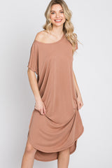 Mocha Raw Hem Basic Dress