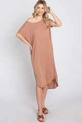 Mocha Raw Hem Basic Dress