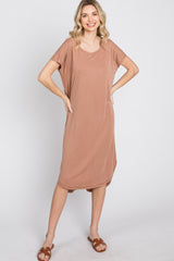 Mocha Raw Hem Basic Dress