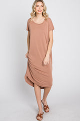 Mocha Raw Hem Basic Dress