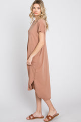 Mocha Raw Hem Basic Dress