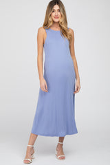 Periwinkle Low V-Back Sleeveless Maternity Midi Dress