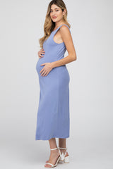 Periwinkle Low V-Back Sleeveless Maternity Midi Dress