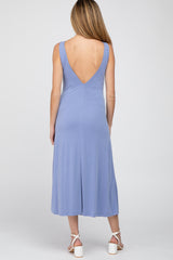 Periwinkle Low V-Back Sleeveless Maternity Midi Dress