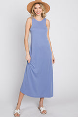 Periwinkle Low V-Back Sleeveless Midi Dress