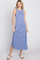 Periwinkle Low V-Back Sleeveless Midi Dress