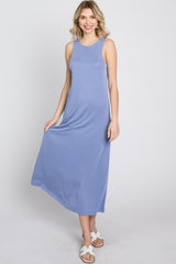 Periwinkle Low V-Back Sleeveless Midi Dress