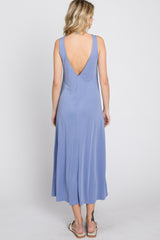 Periwinkle Low V-Back Sleeveless Midi Dress